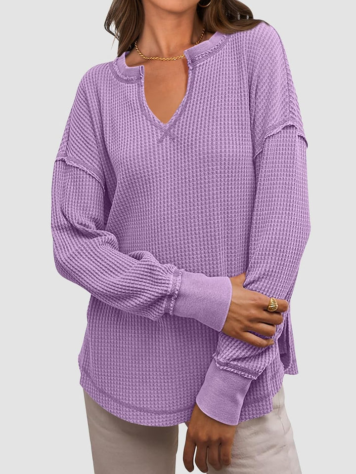 Cyrine™ | Waffle Knit V-Neck Pullover