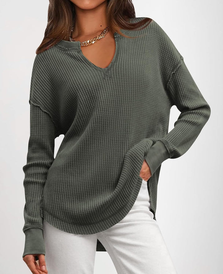 Cyrine™ | Waffle Knit V-Neck Pullover