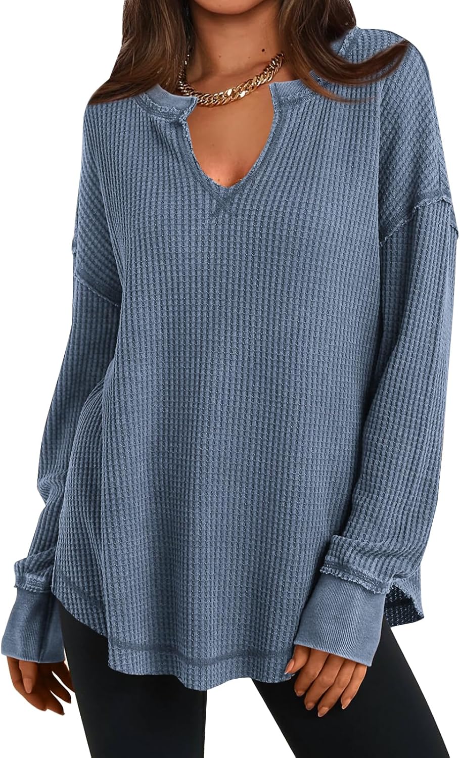 Cyrine™ | Waffle Knit V-Neck Pullover