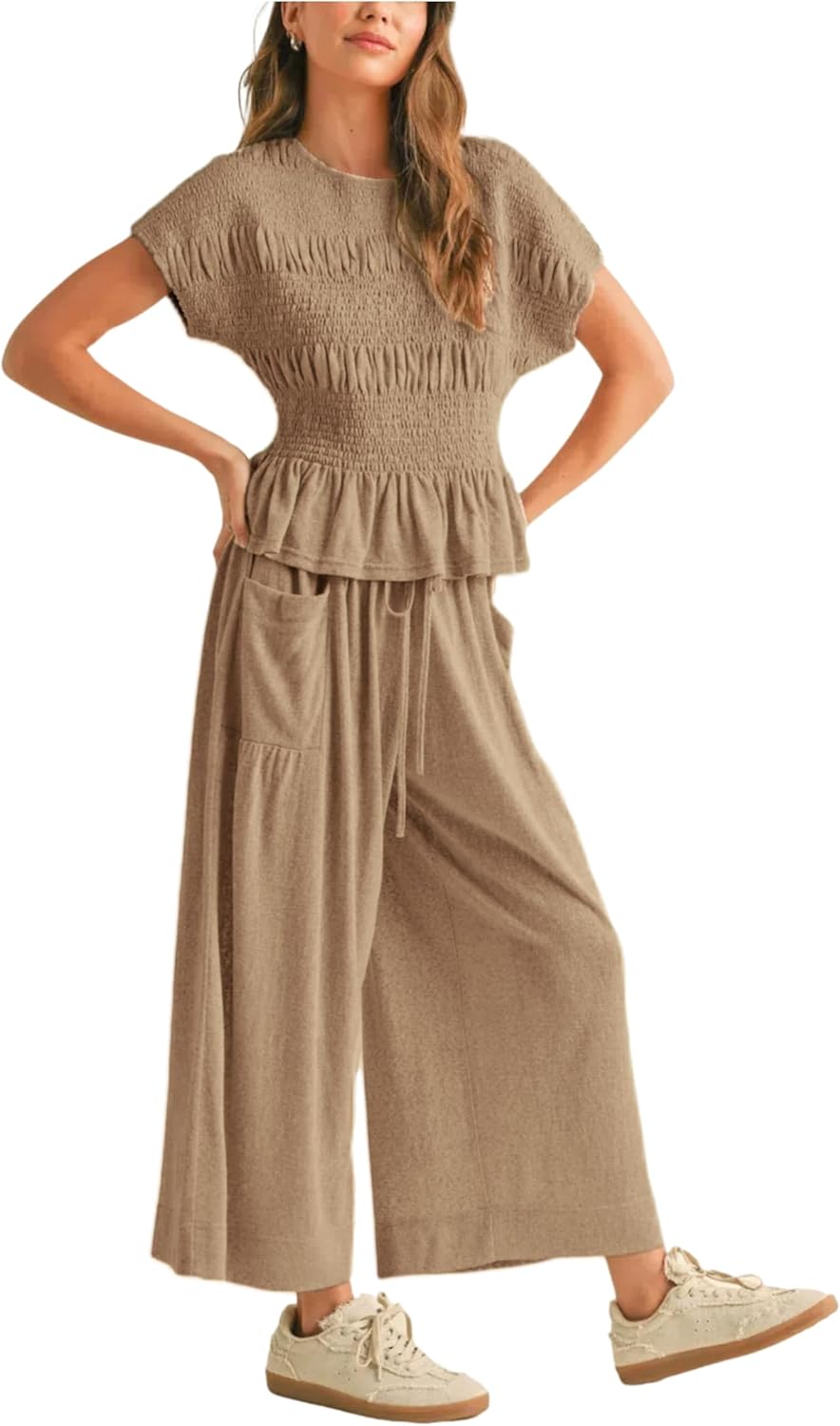 Elara™ | 2-Piece Smocked Top & Wide-Leg Pants Set