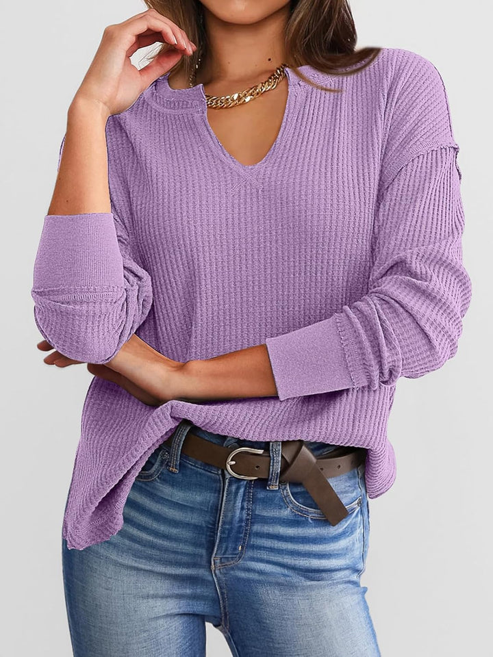 Cyrine™ | Waffle Knit V-Neck Pullover