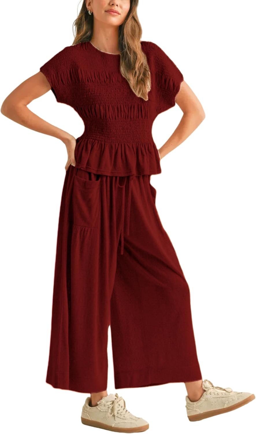 Elara™ | 2-Piece Smocked Top & Wide-Leg Pants Set