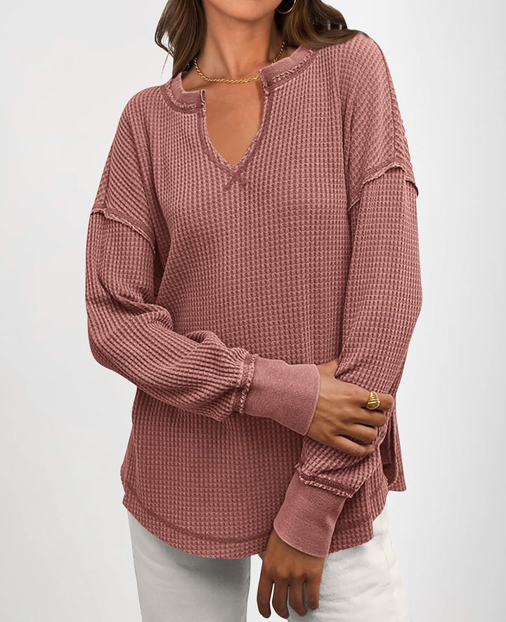 Cyrine™ | Waffle Knit V-Neck Pullover
