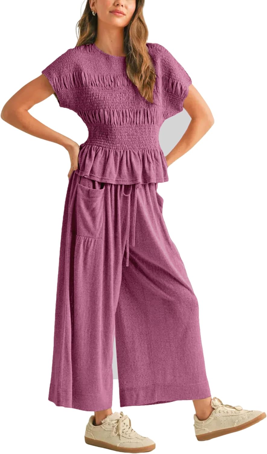Elara™ | 2-Piece Smocked Top & Wide-Leg Pants Set