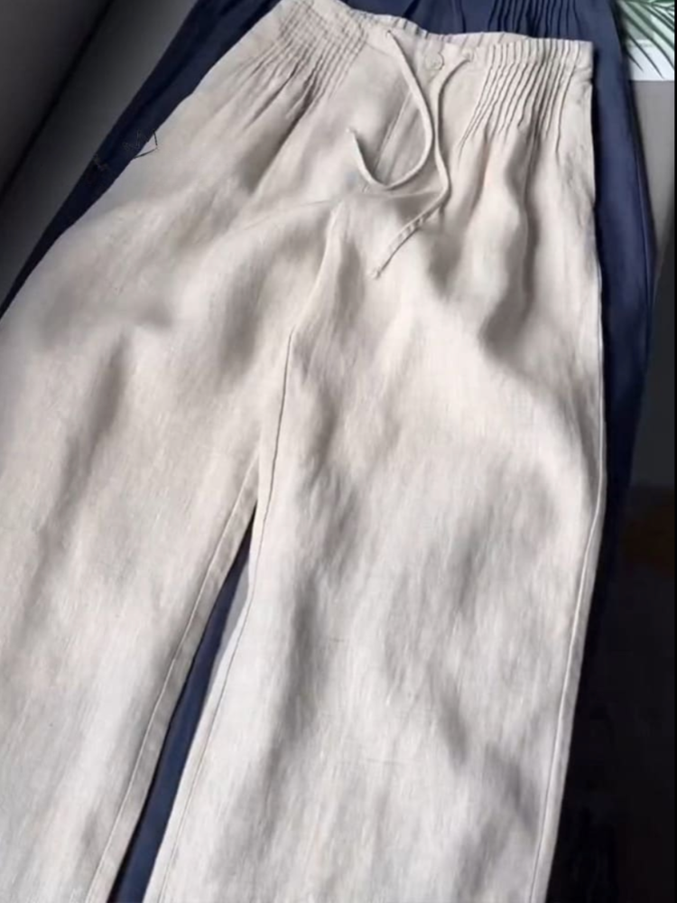 Loren™ | Pleated Drawstring Linen Wide Leg Pants