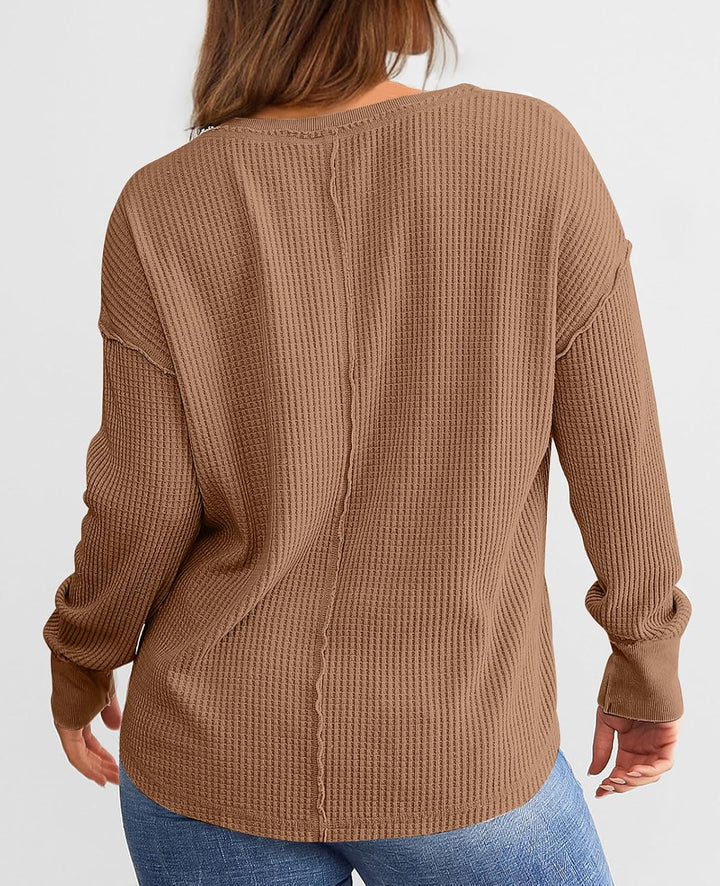 Cyrine™ | Waffle Knit V-Neck Pullover