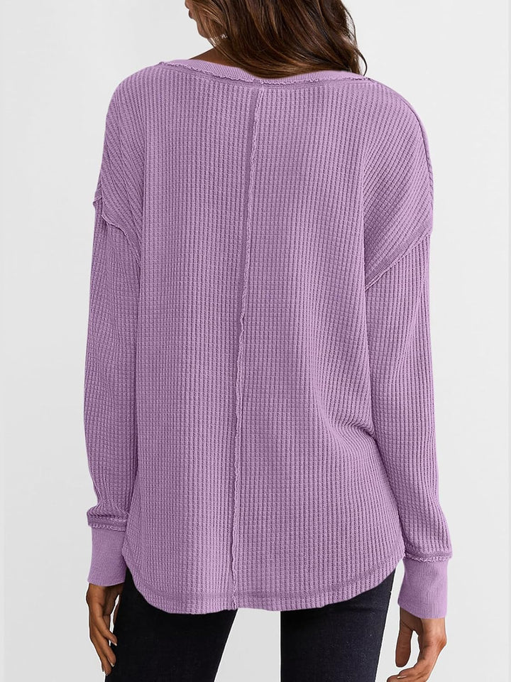 Cyrine™ | Waffle Knit V-Neck Pullover