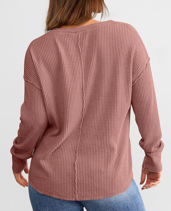 Cyrine™ | Waffle Knit V-Neck Pullover