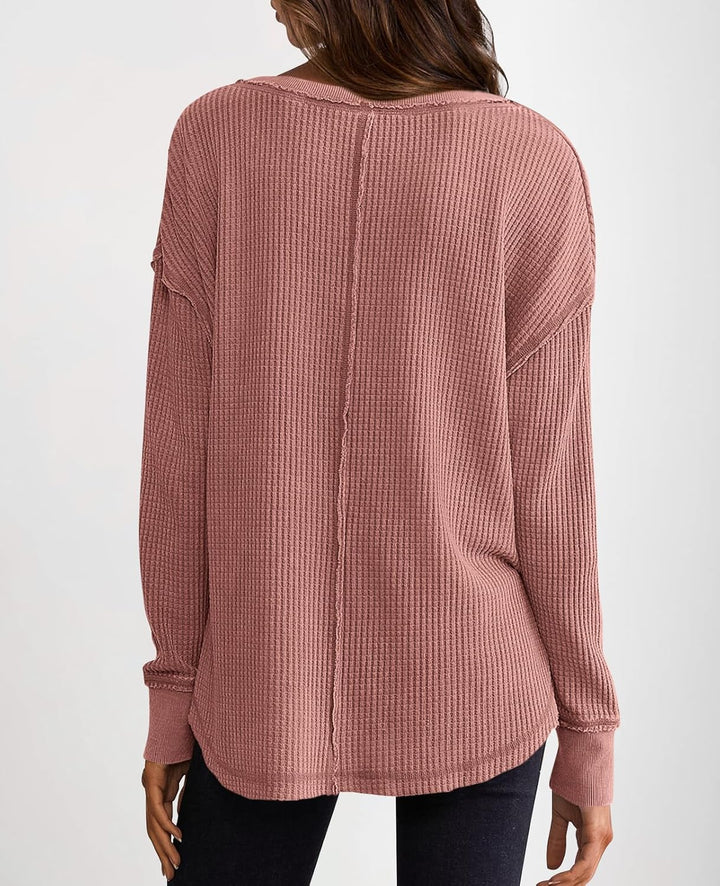 Cyrine™ | Waffle Knit V-Neck Pullover