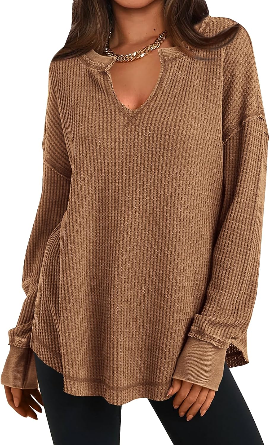 Cyrine™ | Waffle Knit V-Neck Pullover