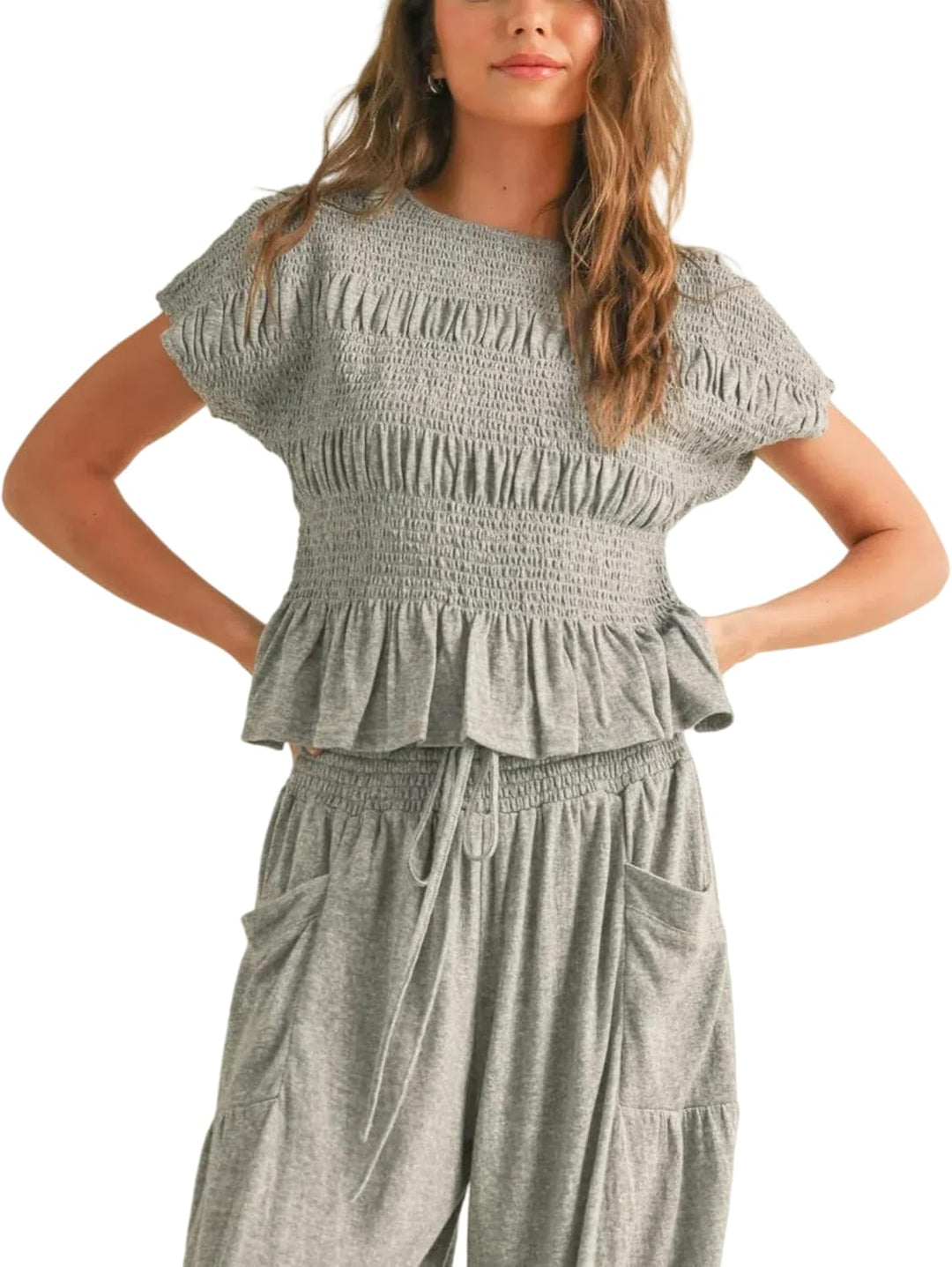 Elara™ | 2-Piece Smocked Top & Wide-Leg Pants Set
