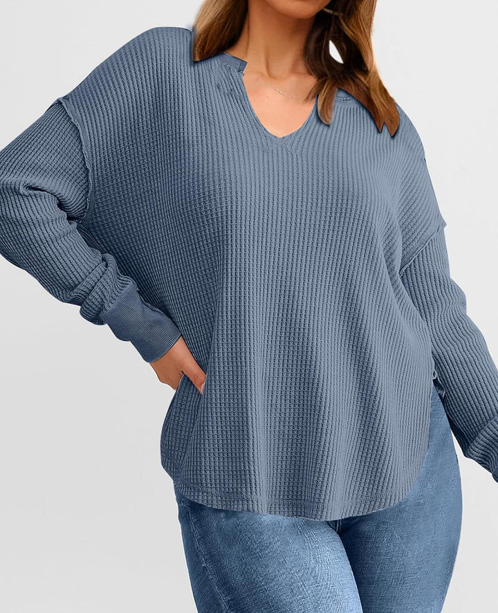 Cyrine™ | Waffle Knit V-Neck Pullover
