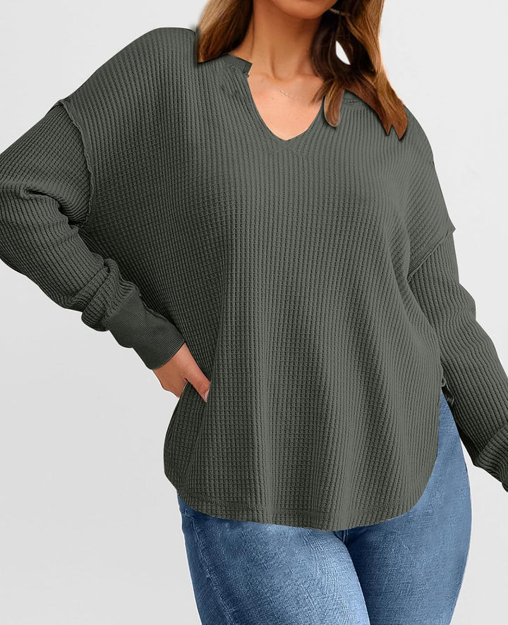 Cyrine™ | Waffle Knit V-Neck Pullover