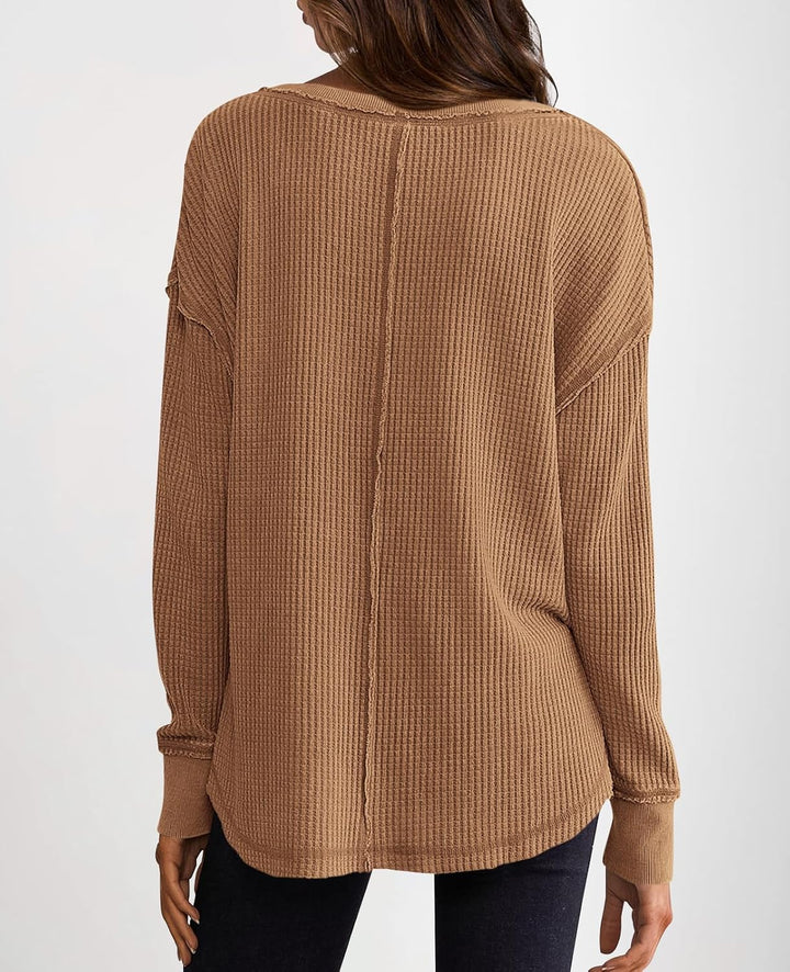 Cyrine™ | Waffle Knit V-Neck Pullover