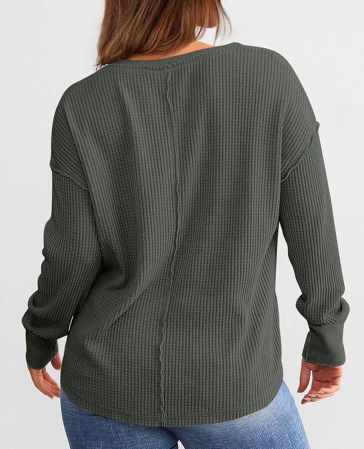 Cyrine™ | Waffle Knit V-Neck Pullover