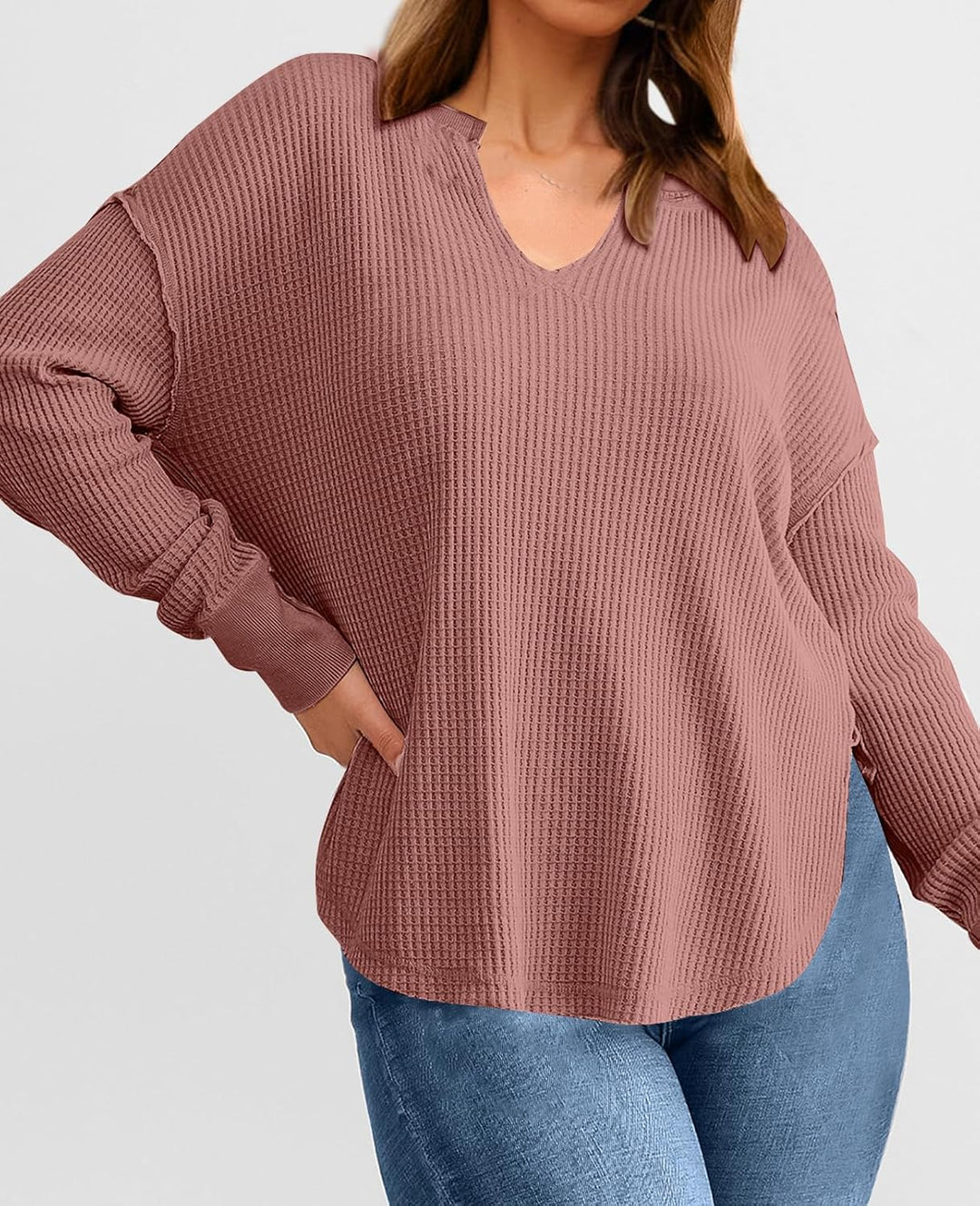 Cyrine™ | Waffle Knit V-Neck Pullover