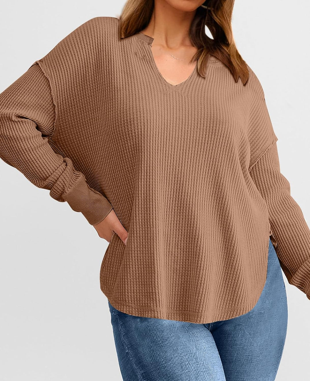 Cyrine™ | Waffle Knit V-Neck Pullover