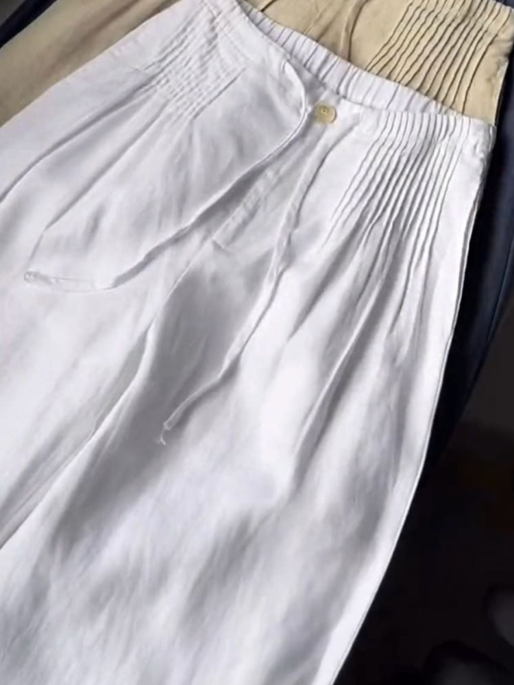 Loren™ | Pleated Drawstring Linen Wide Leg Pants