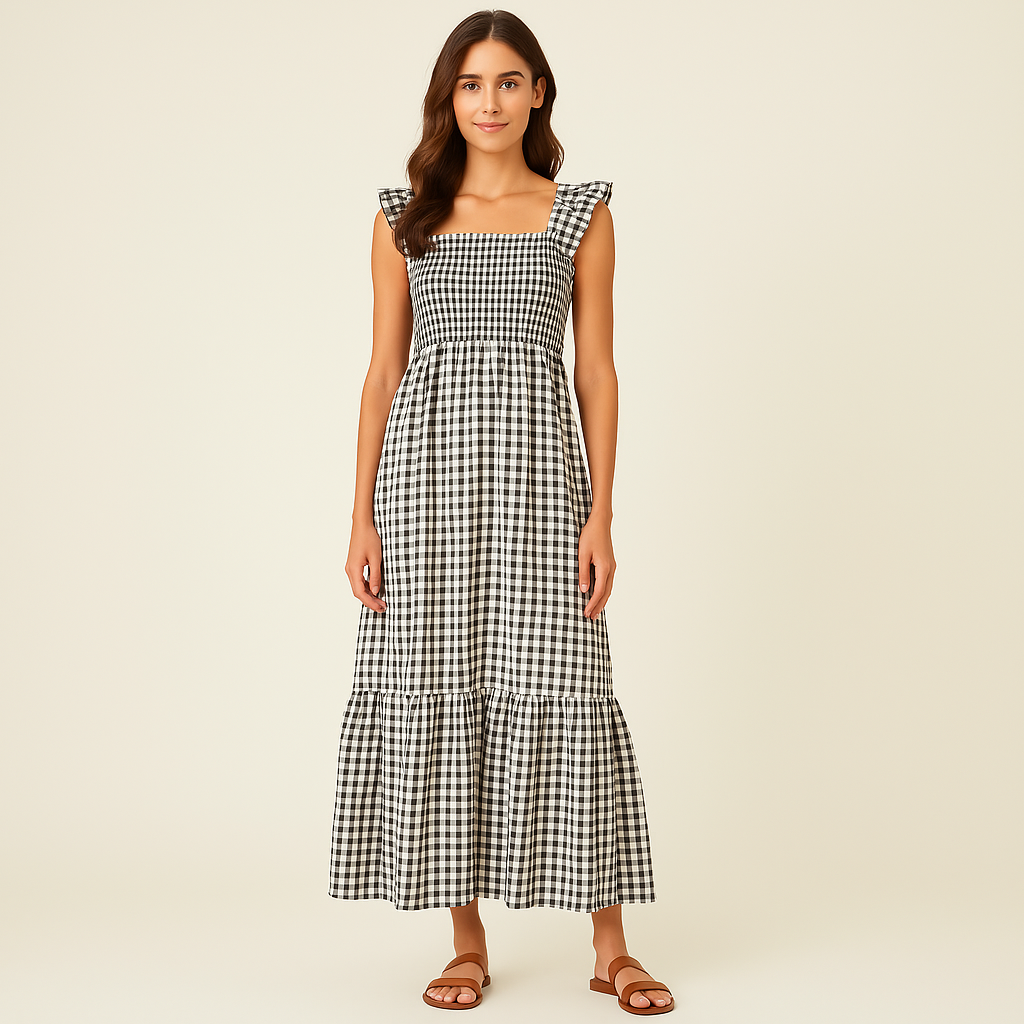 Sophia – Robe longue sans manches à imprimé écossais