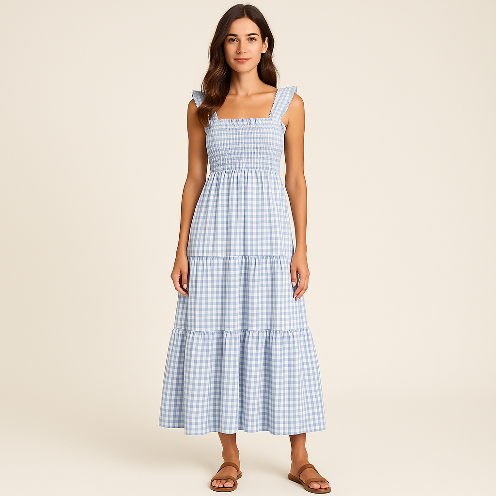 Sophia – Robe longue sans manches à imprimé écossais