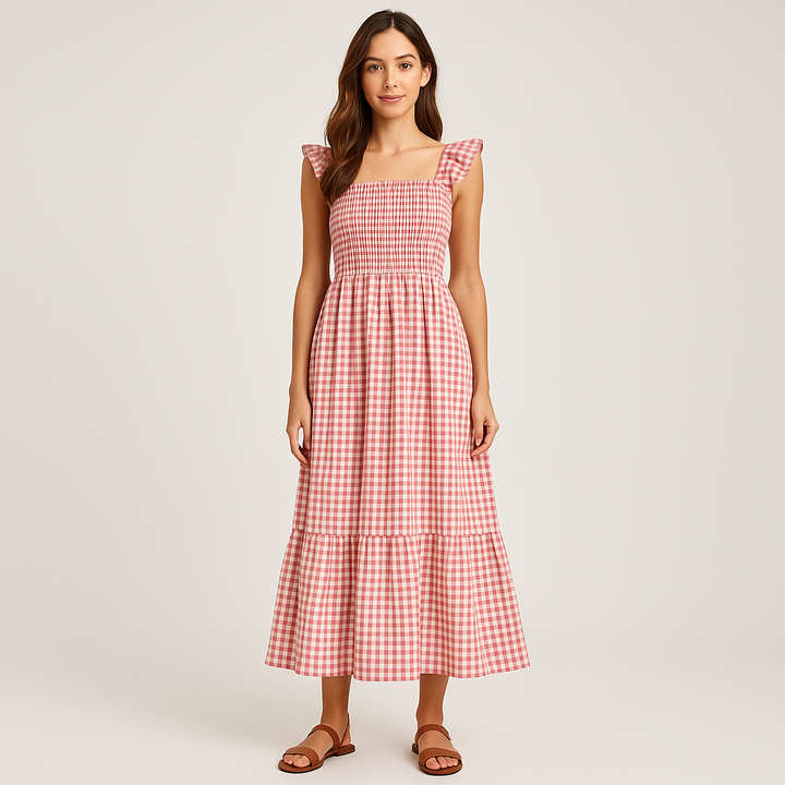 Sophia – Robe longue sans manches à imprimé écossais