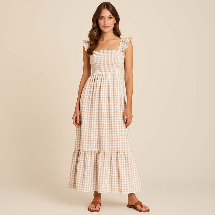 Sophia – Robe longue sans manches à imprimé écossais