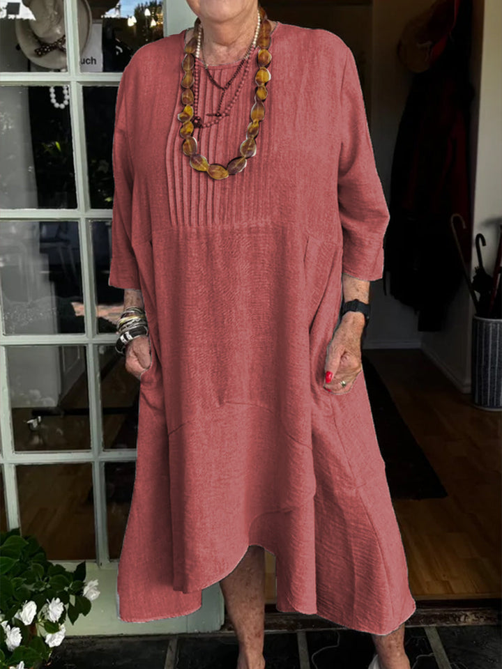 Robe en lin à ourlet irrégulier et plis accordéon