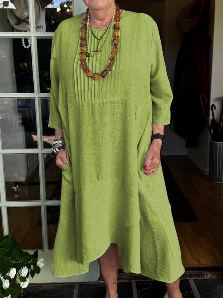 Robe en lin à ourlet irrégulier et plis accordéon