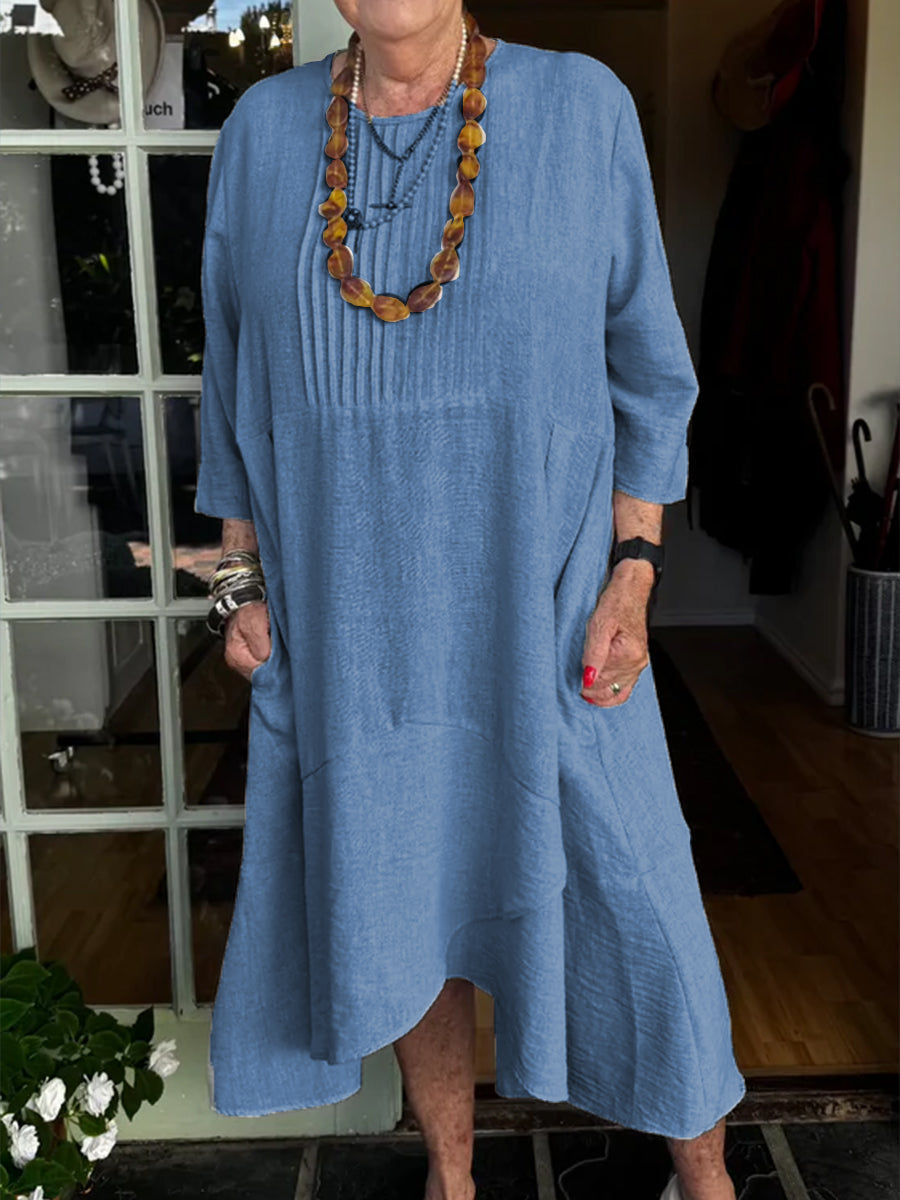 Robe en lin à ourlet irrégulier et plis accordéon