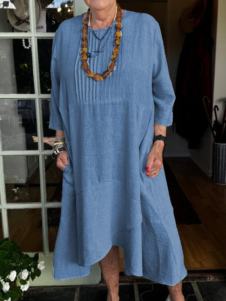 Robe en lin à ourlet irrégulier et plis accordéon