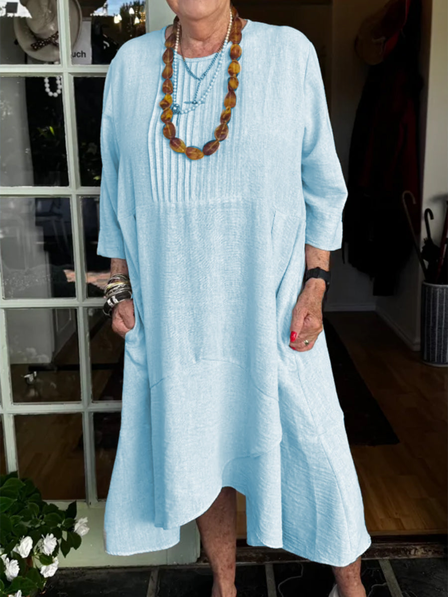 Robe en lin à ourlet irrégulier et plis accordéon