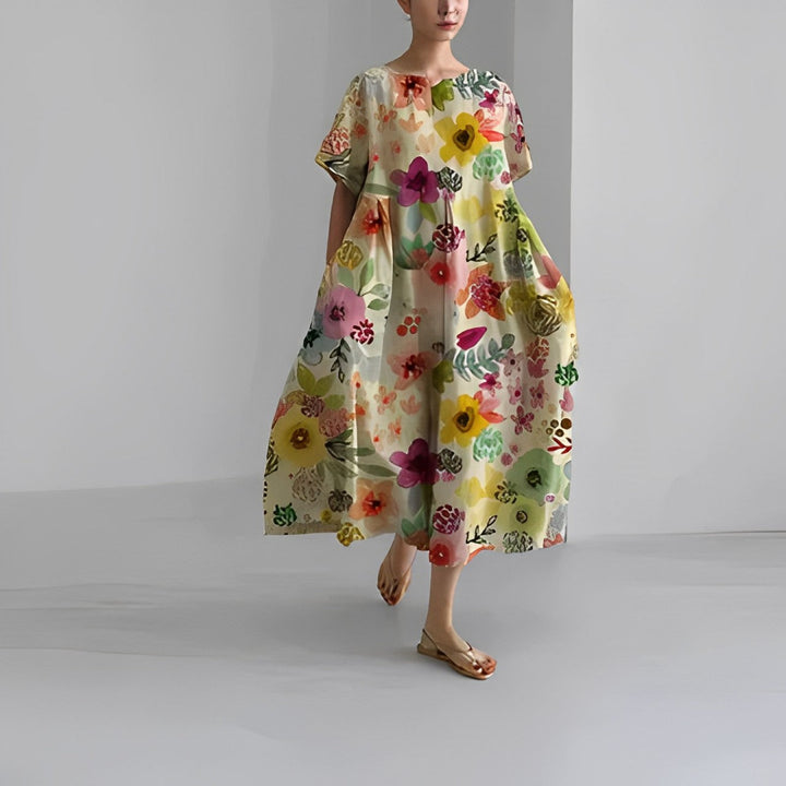 Daisy - Robe longue ample rétro à grandes poches