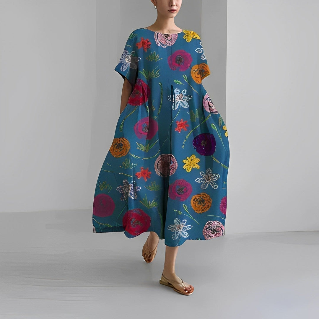 Daisy - Robe longue ample rétro à grandes poches