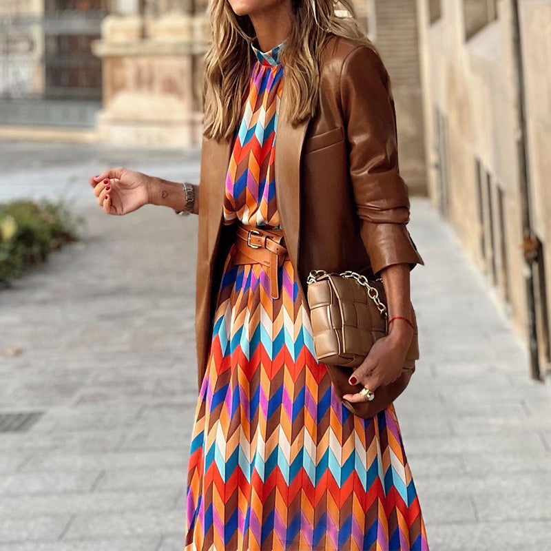 Kaia - Robe de soirée longue à imprimés géométriques