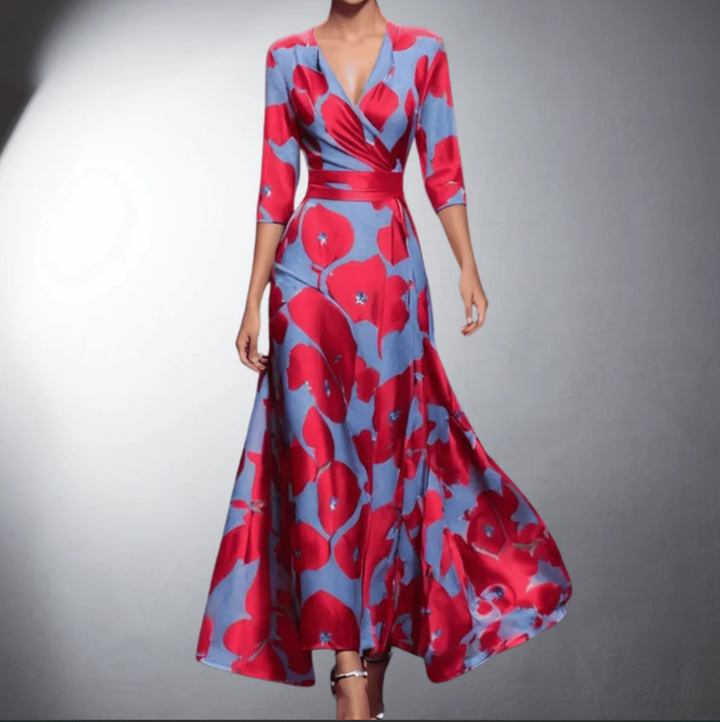 Zoe - Robe longue classique à fleurs et col en V