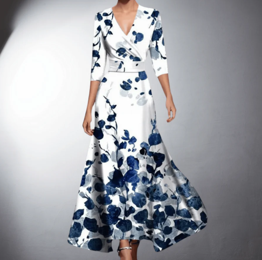 Zoe - Robe longue classique à fleurs et col en V