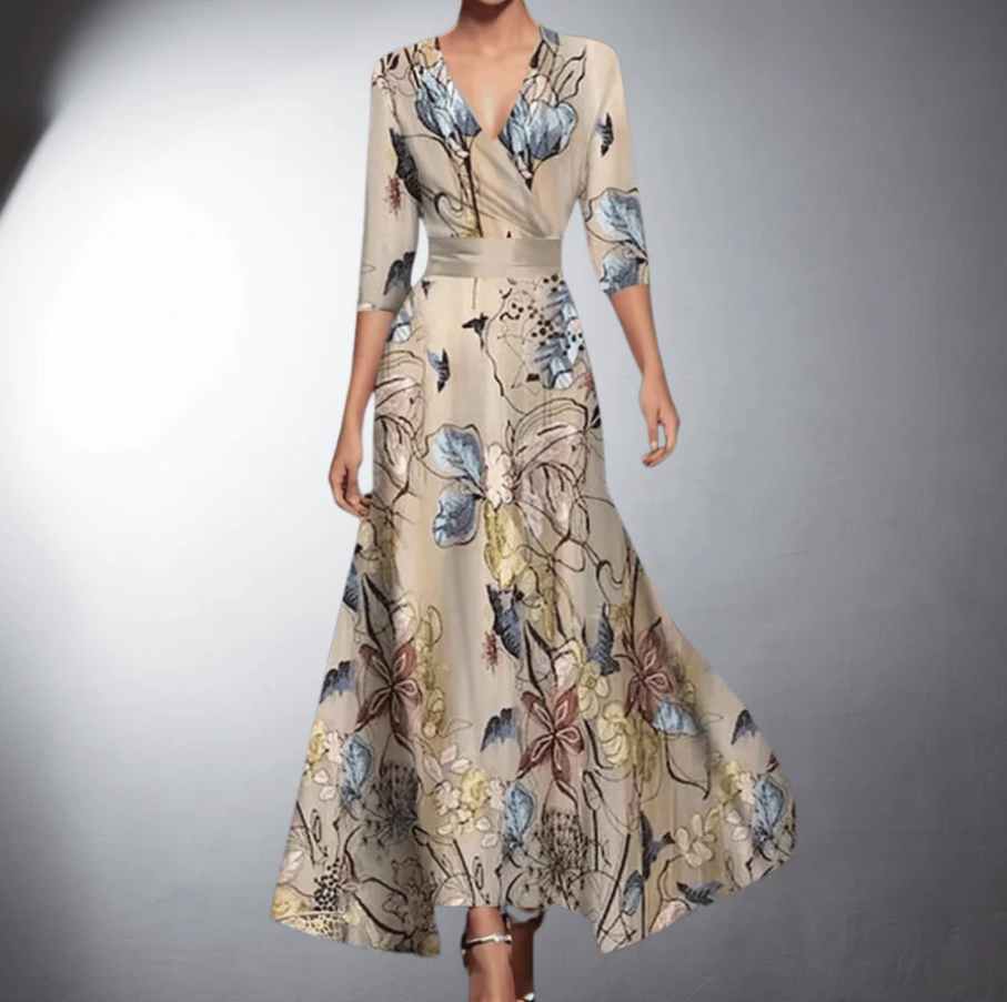 Zoe - Robe longue classique à fleurs et col en V