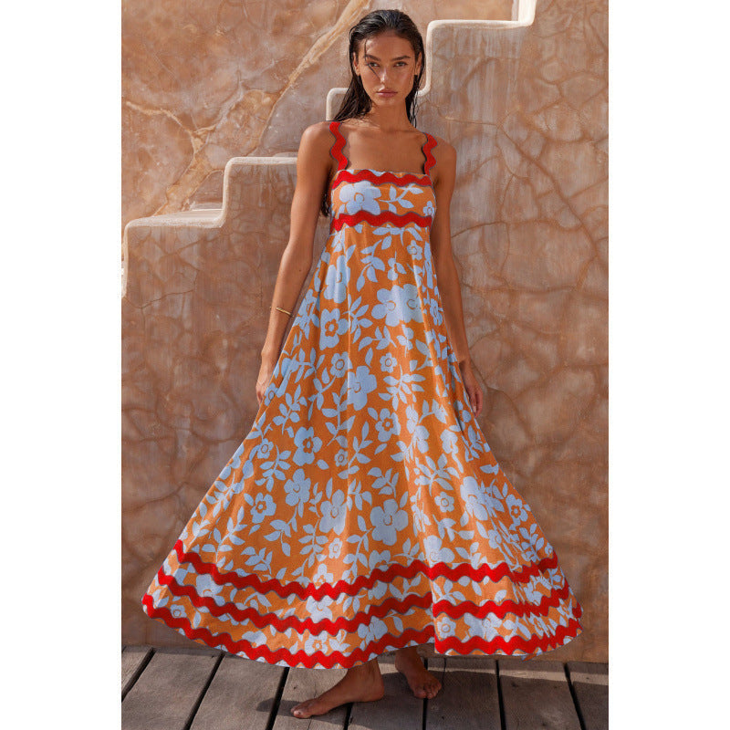 Wrenley - Robe longue bohème à col bateau