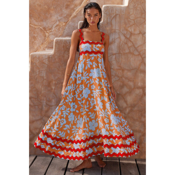 Wrenley - Robe longue bohème à col bateau