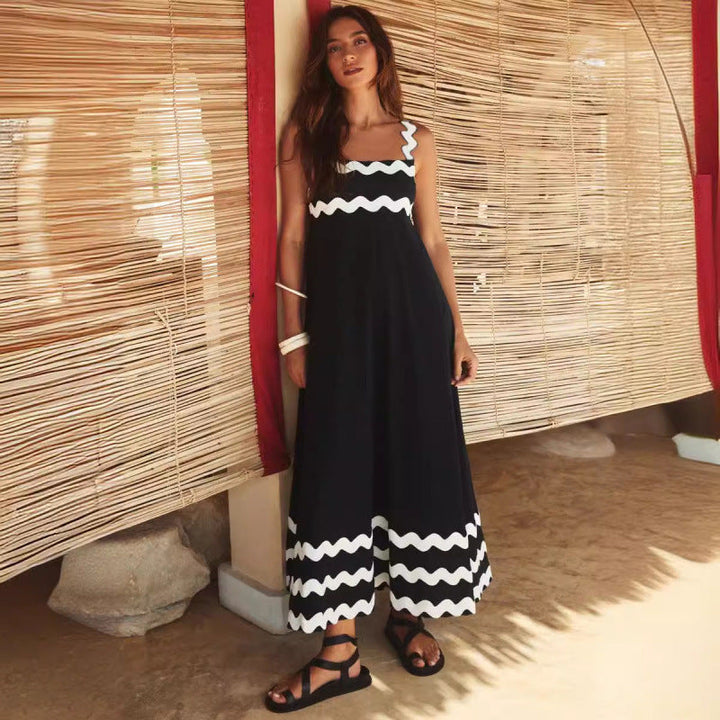 Wrenley - Robe longue bohème à col bateau