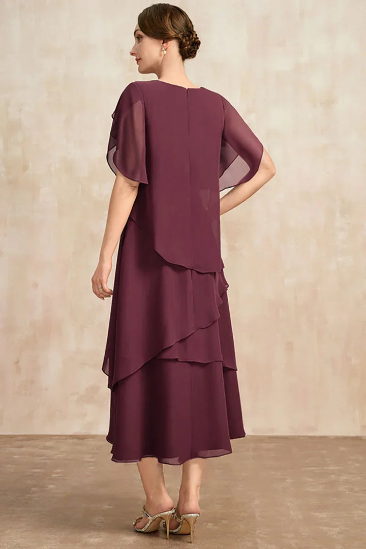 Belle - Robe longue fluide à manches courtes et à volants irréguliers