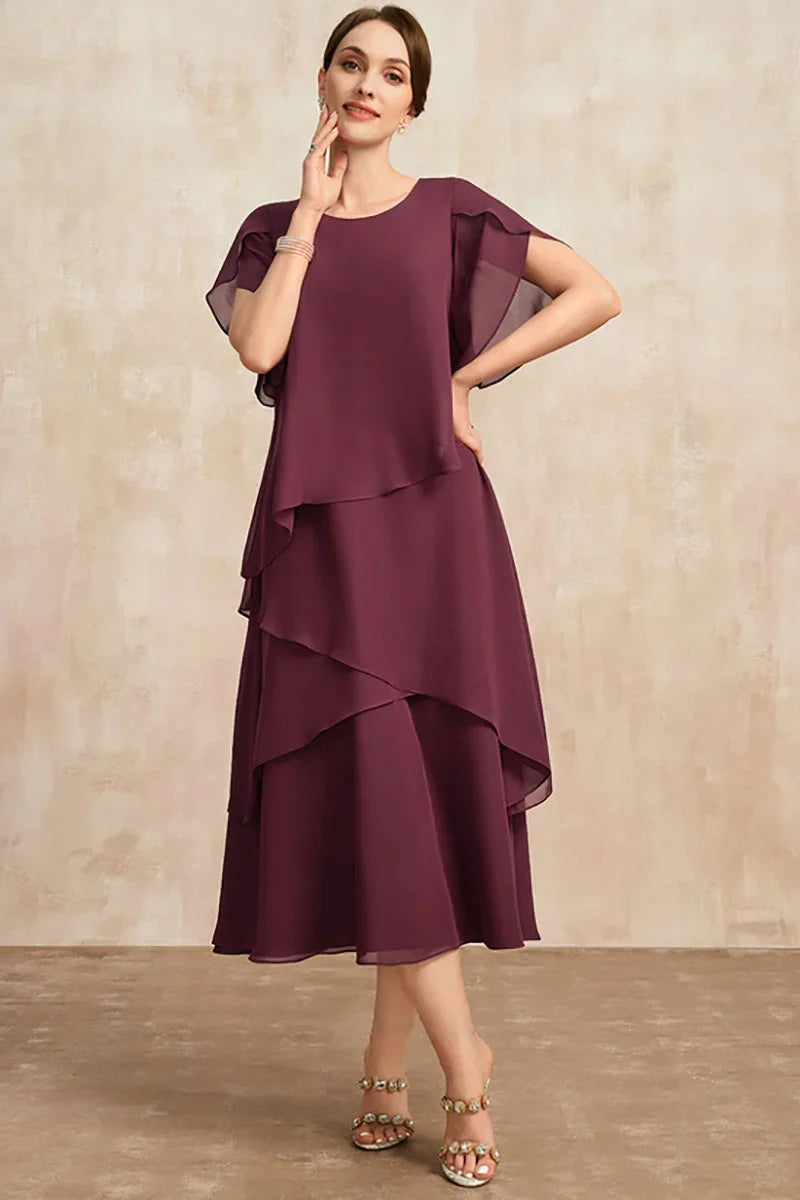Belle - Robe longue fluide à manches courtes et à volants irréguliers