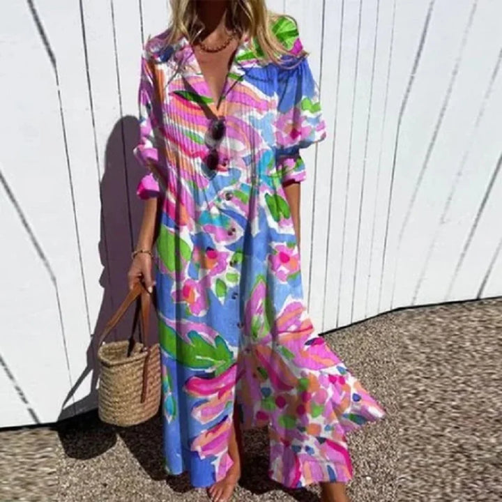 Cassidy - Robe longue à manches bouffantes style Boho Beauty 