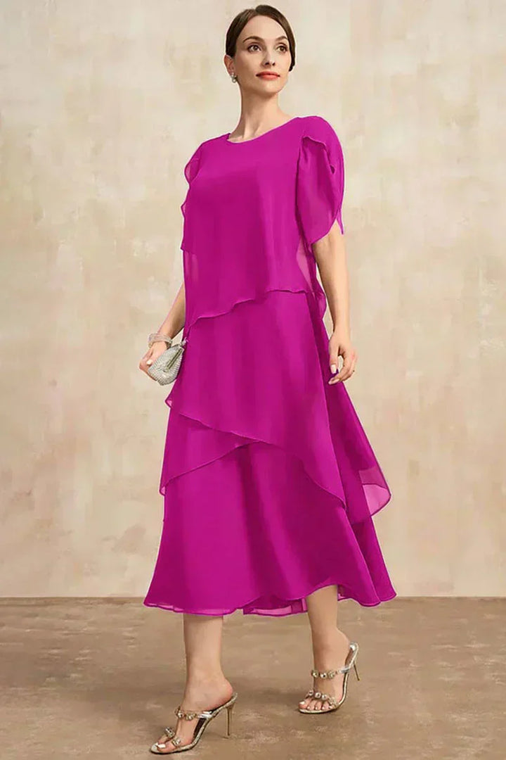 Belle - Robe longue fluide à manches courtes et à volants irréguliers