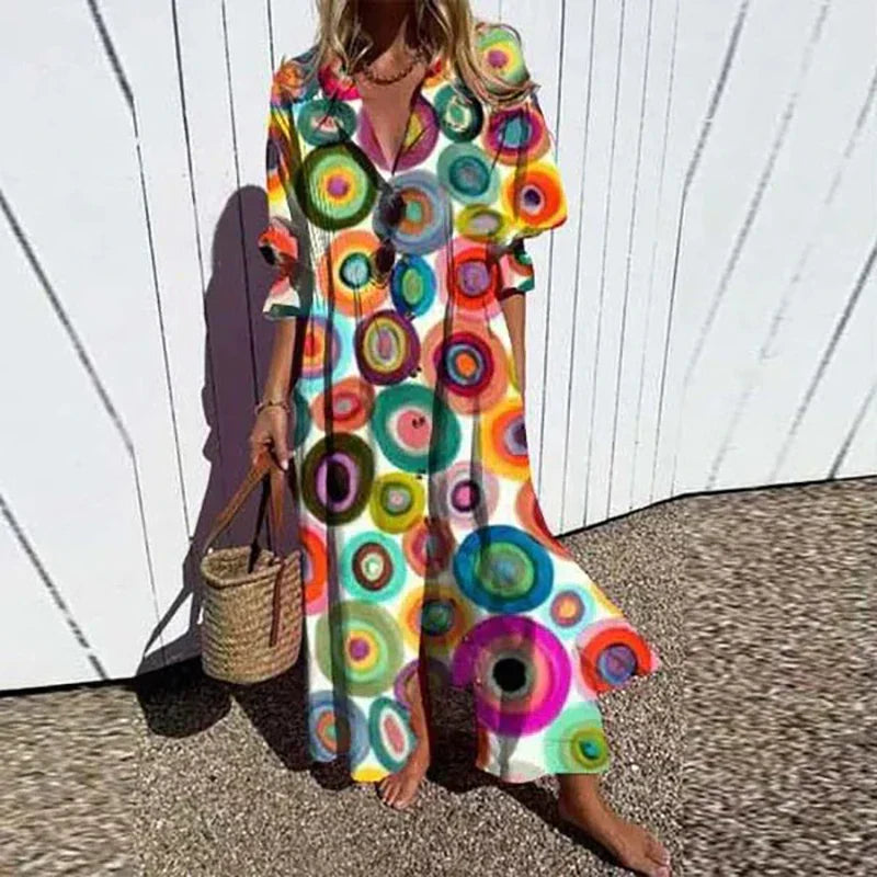 Cassidy - Robe longue à manches bouffantes style Boho Beauty 
