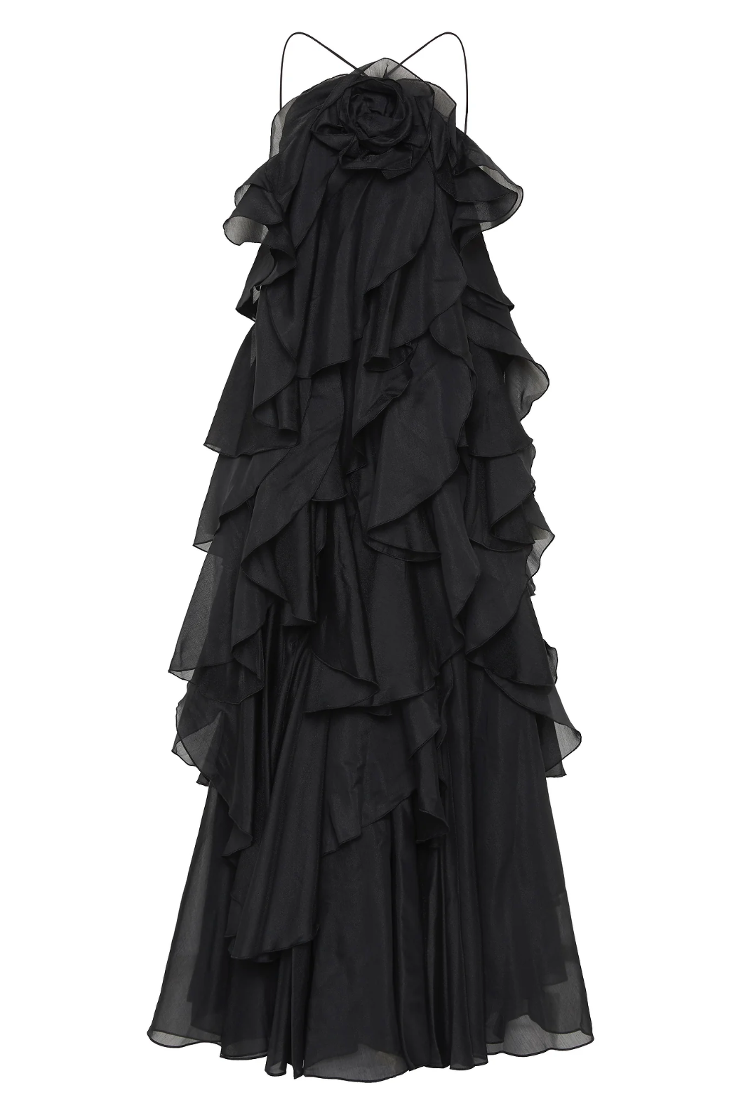 Nephele - Robe de cocktail longue à volants et dos nu