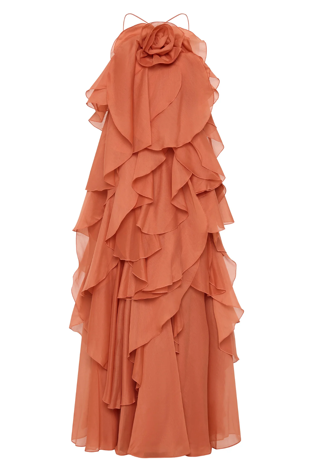 Nephele - Robe de cocktail longue à volants et dos nu