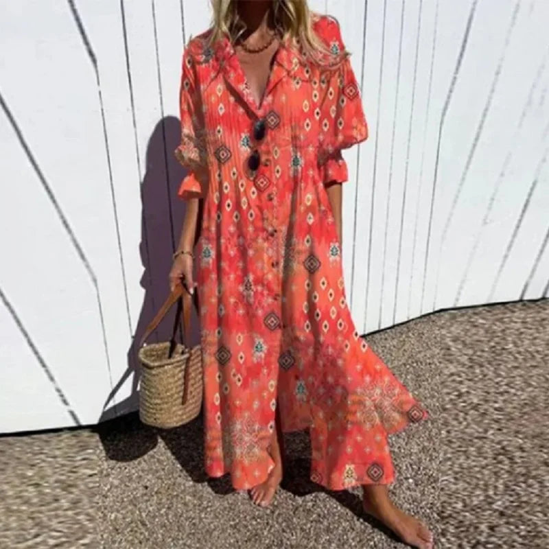 Cassidy - Robe longue à manches bouffantes style Boho Beauty 