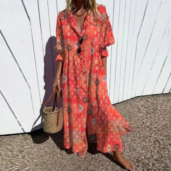 Cassidy - Robe longue à manches bouffantes style Boho Beauty 