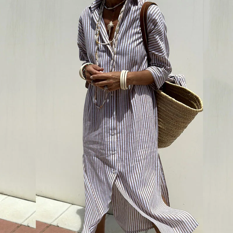 GRACE - Robe chemise élégante à rayures